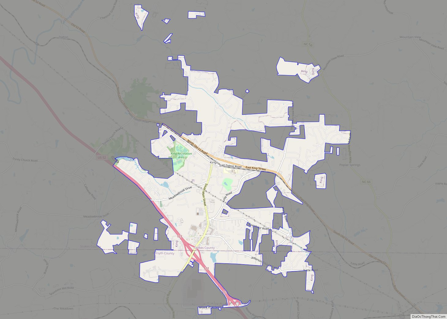 Map of King city, North Carolina