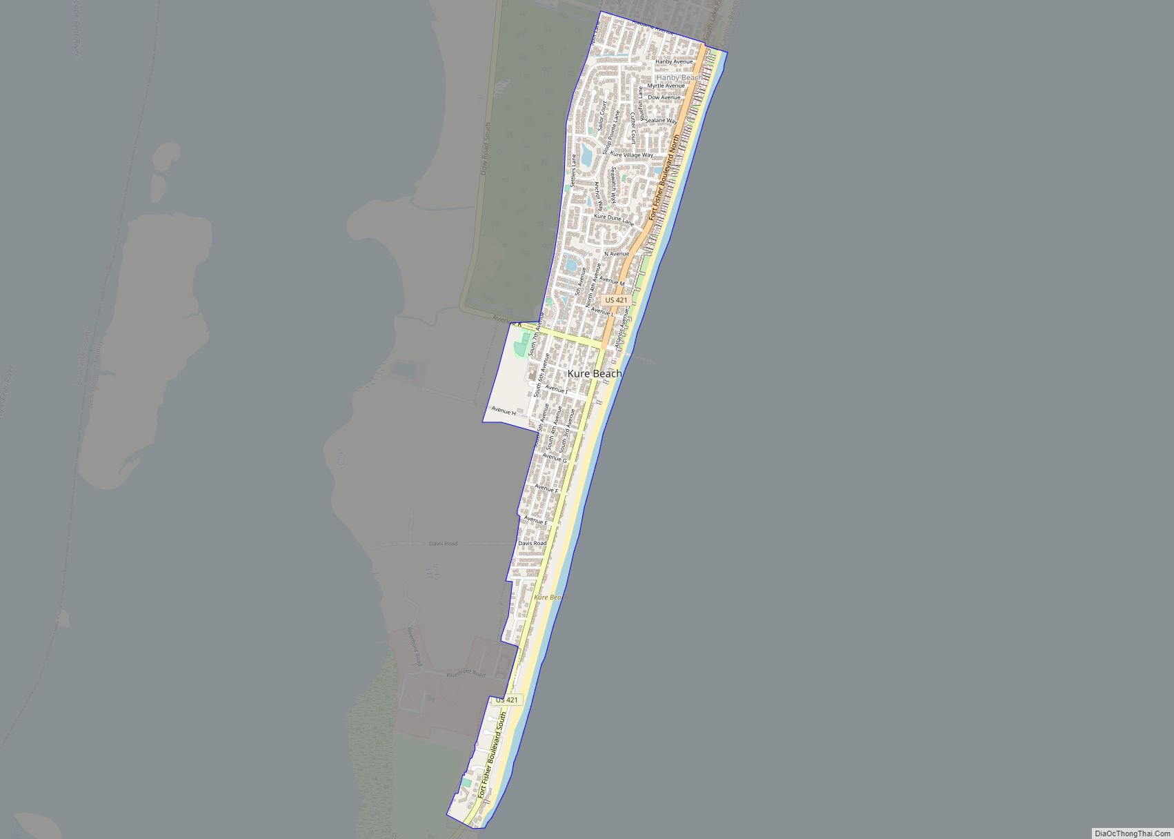 Map of Kure Beach town