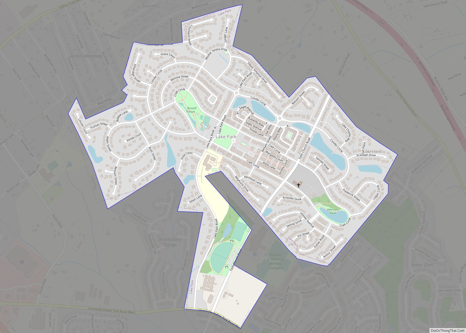 Map of Lake Park village, North Carolina