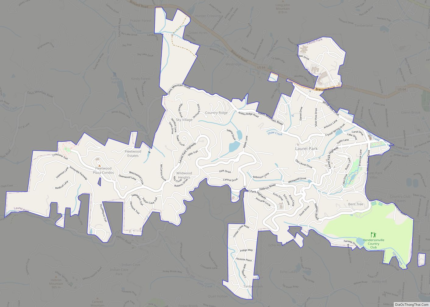 Map of Laurel Park town, North Carolina