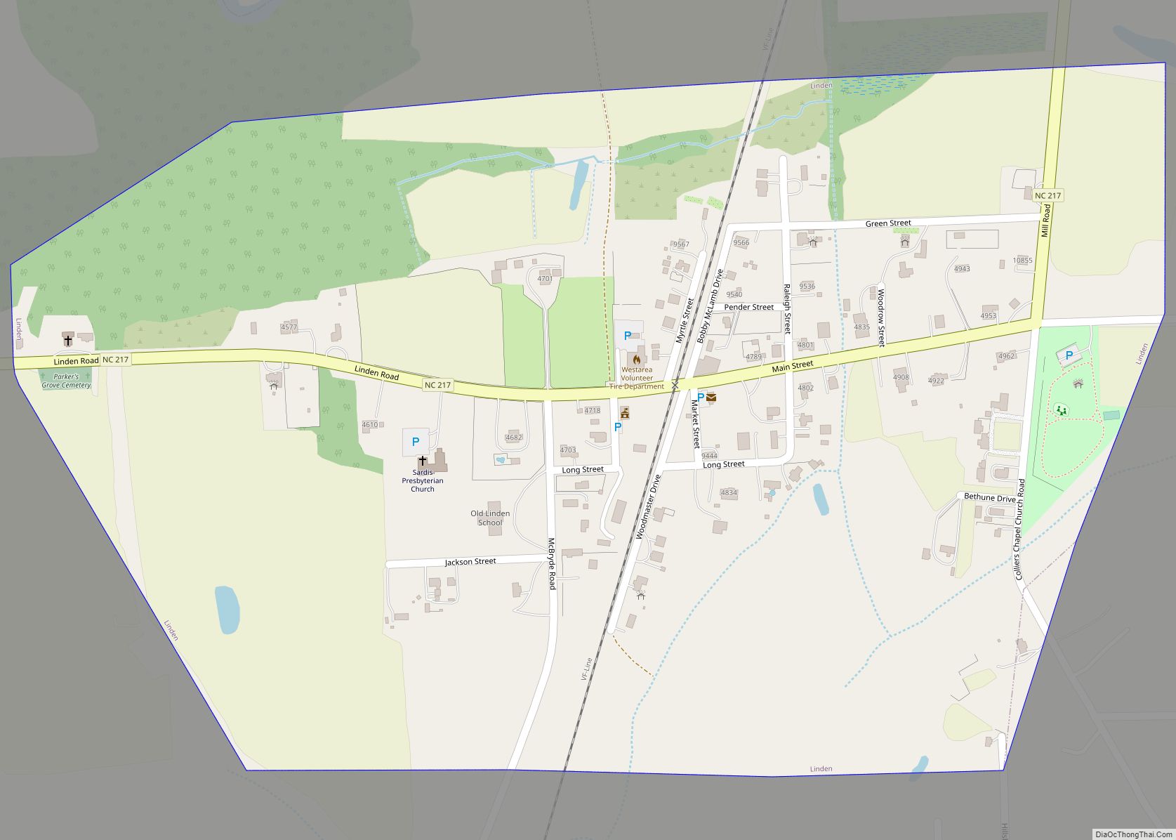 Map of Linden town, North Carolina