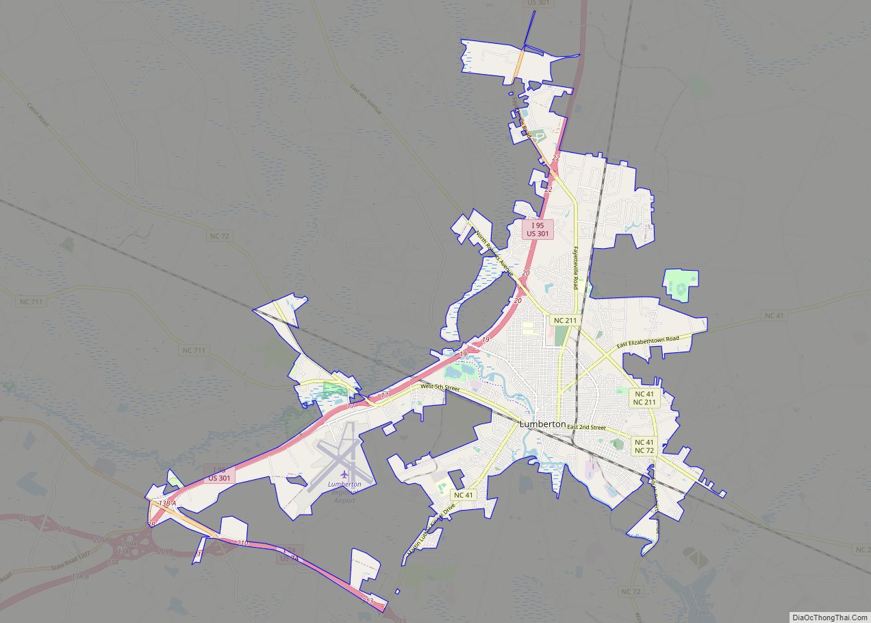 Map of Lumberton city, North Carolina