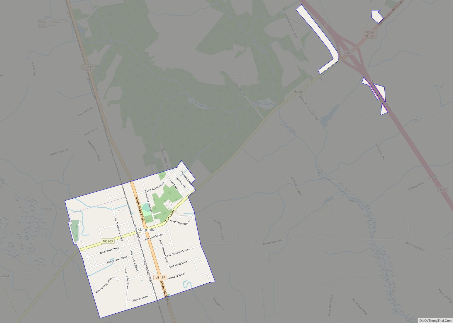 Map of Magnolia town, North Carolina