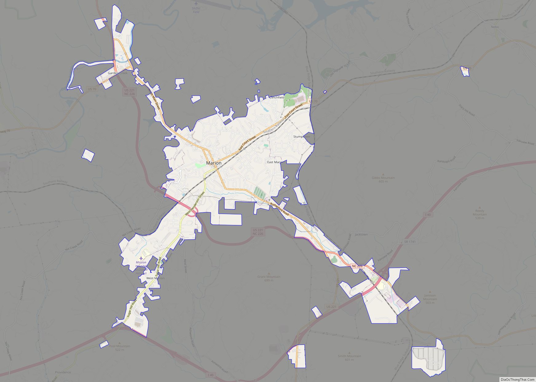 Map of Marion city, North Carolina