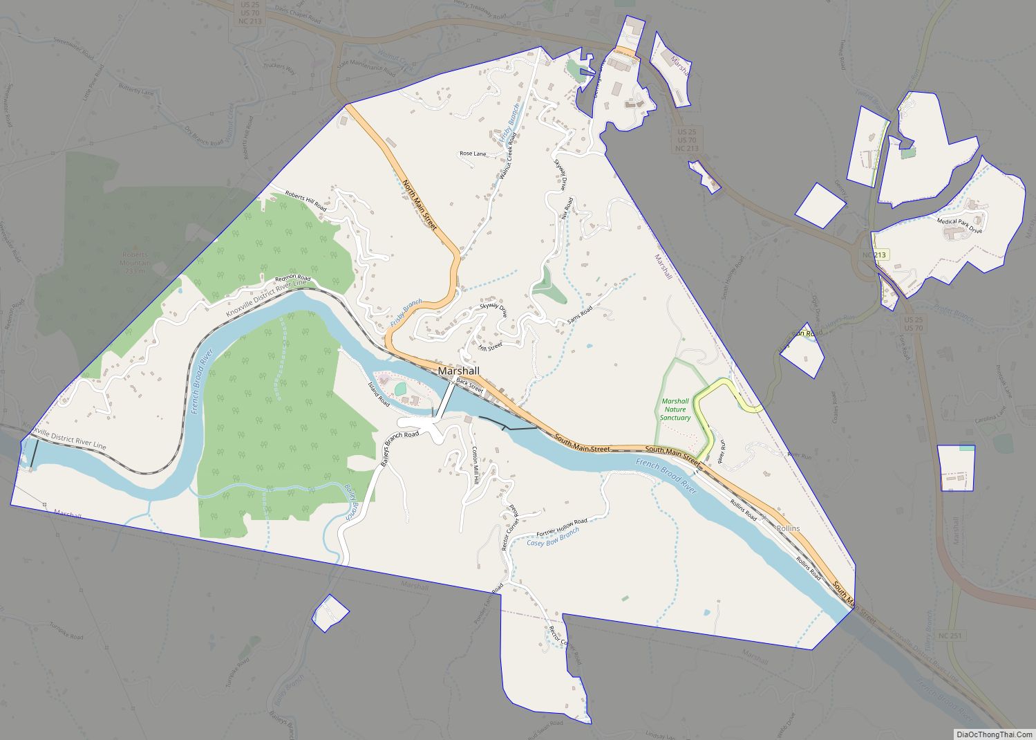 Map of Marshall town, North Carolina