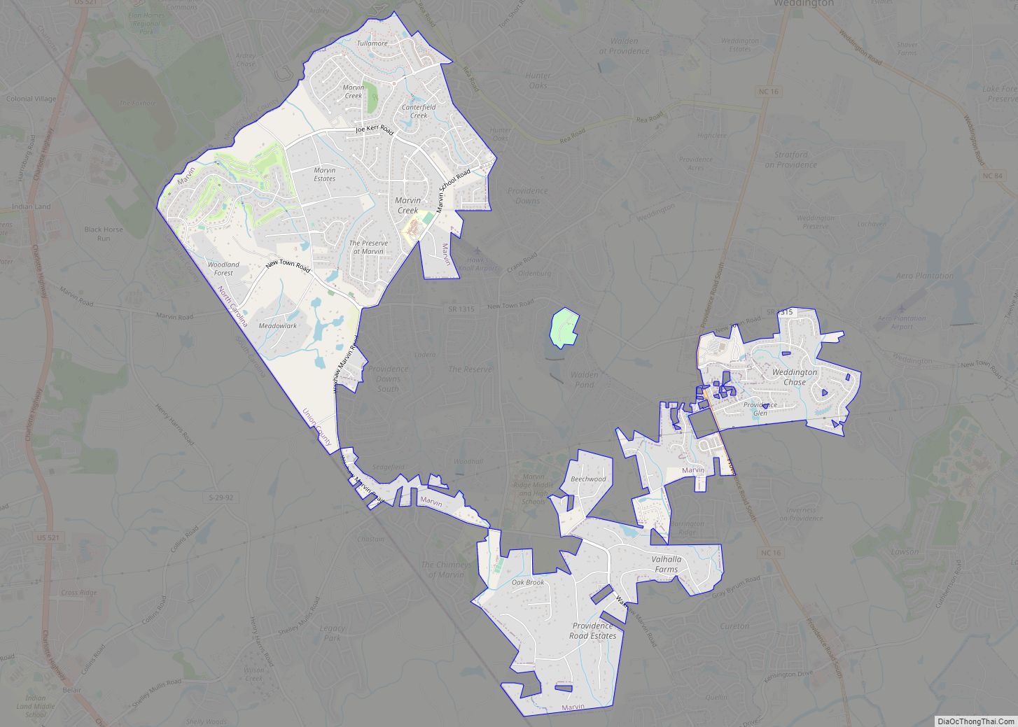 Map of Marvin village, North Carolina