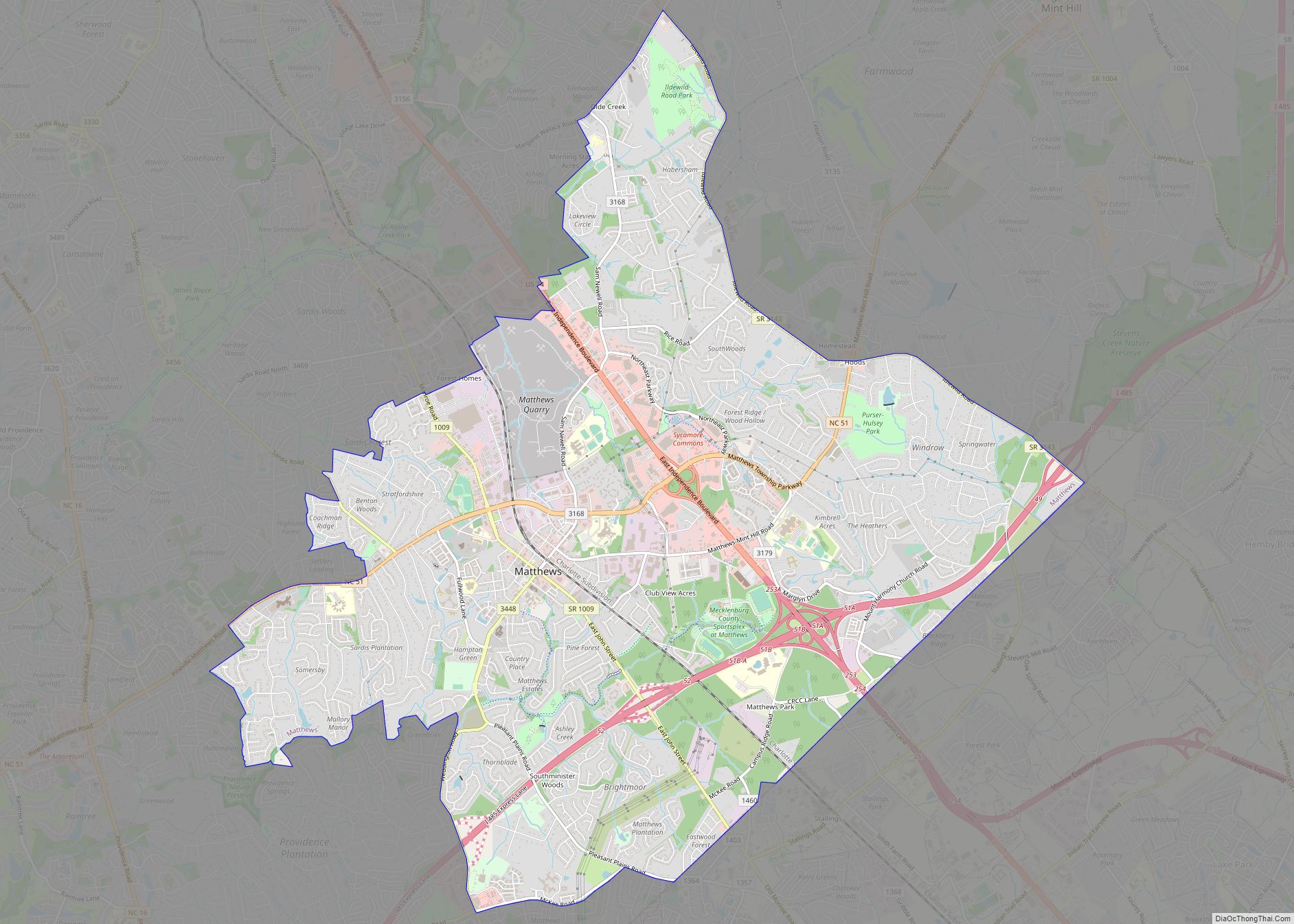 Map of Matthews town, North Carolina