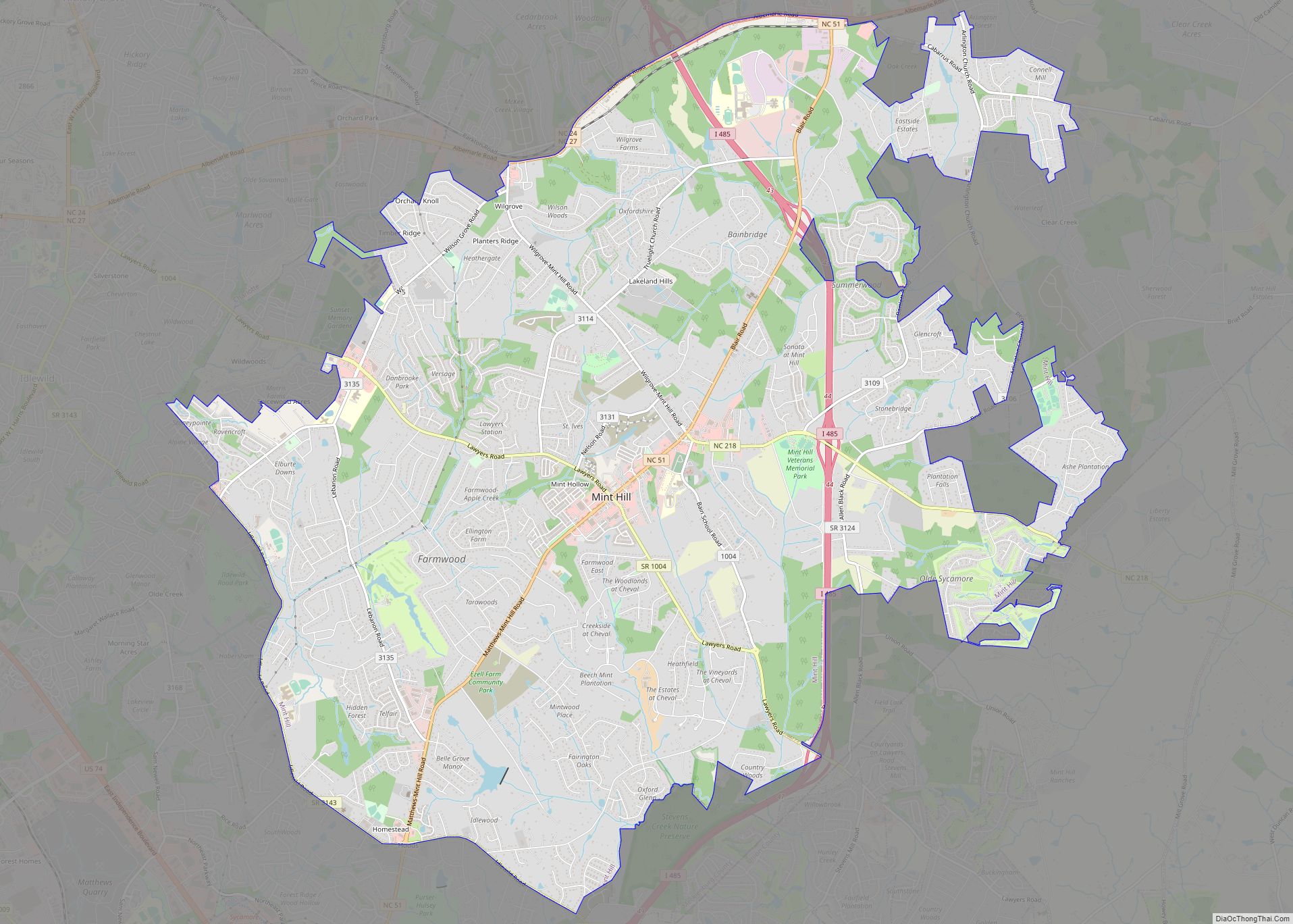 Map of Mint Hill town