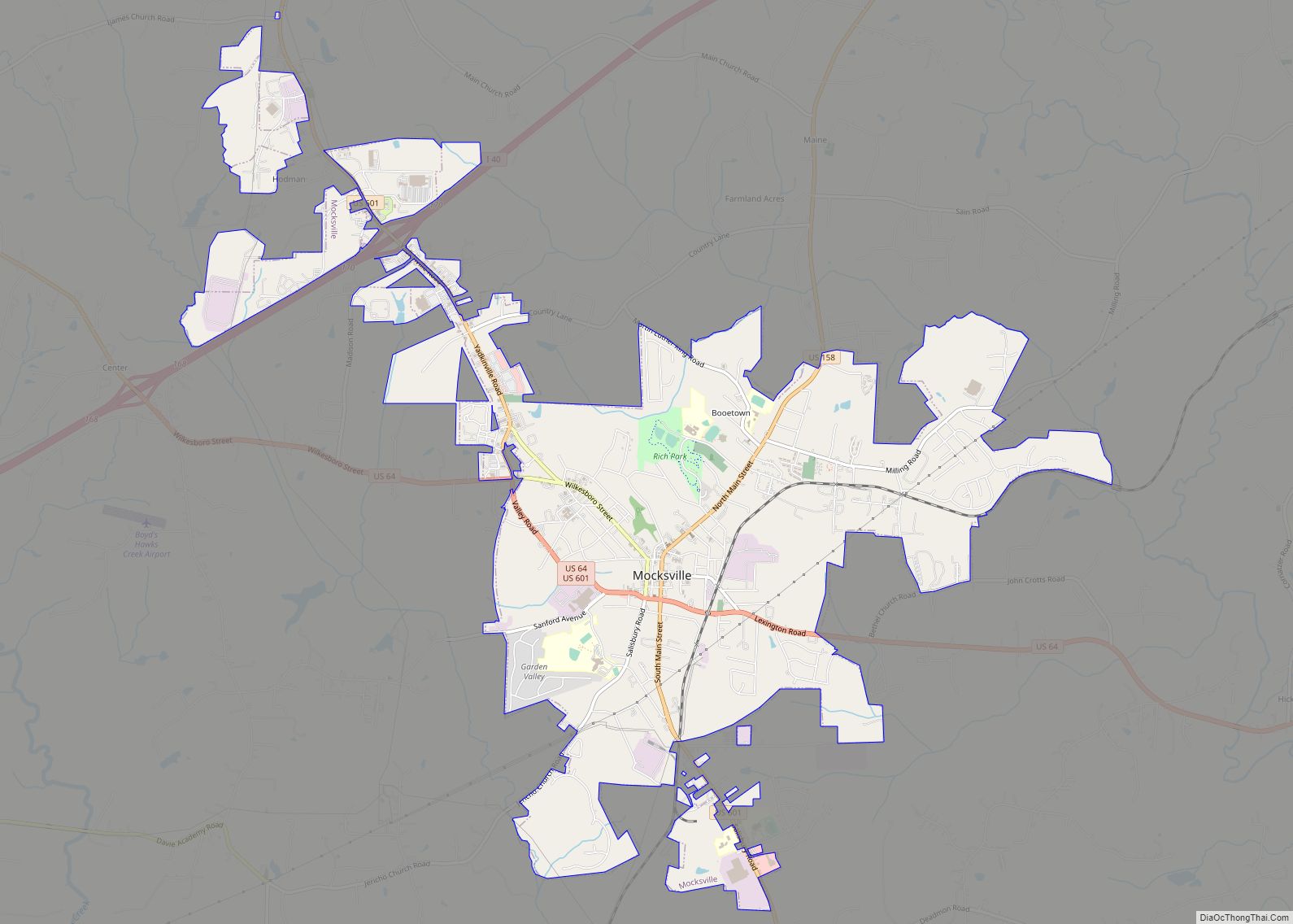 Map of Mocksville town