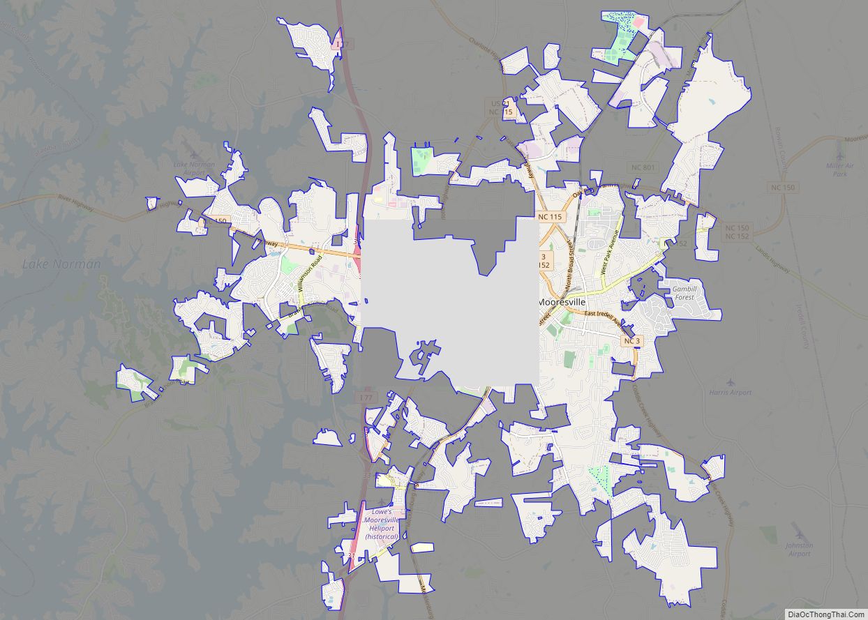 Map of Mooresville town, North Carolina