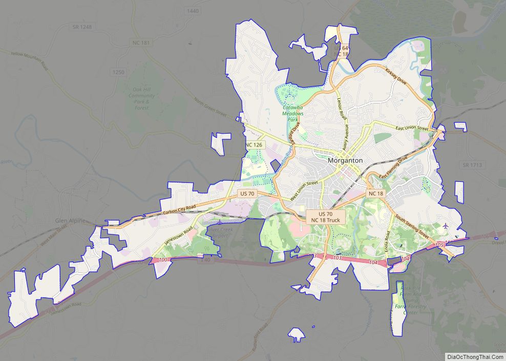 Map of Morganton city, North Carolina