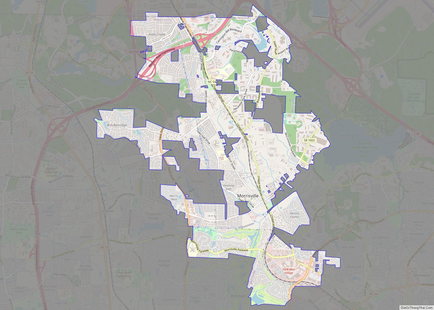 Map of Morrisville town, North Carolina