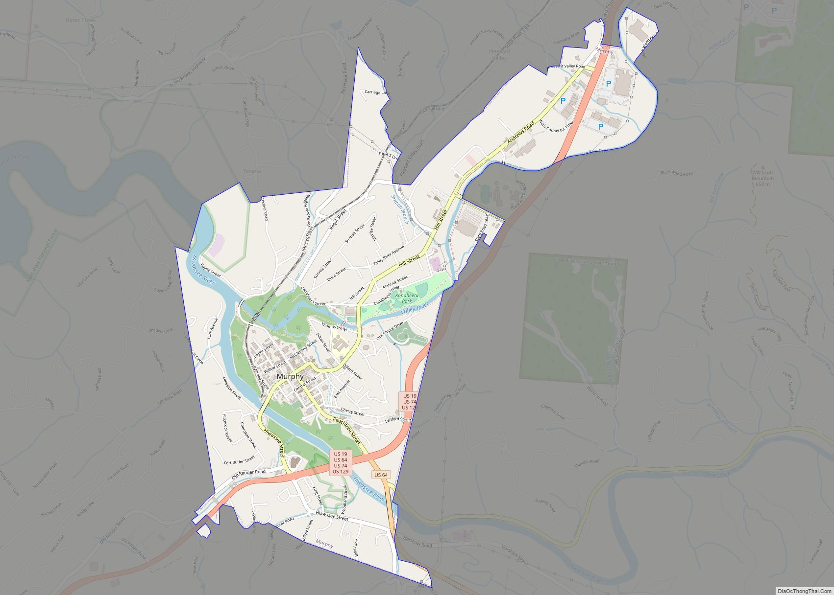 Map of Murphy town, North Carolina