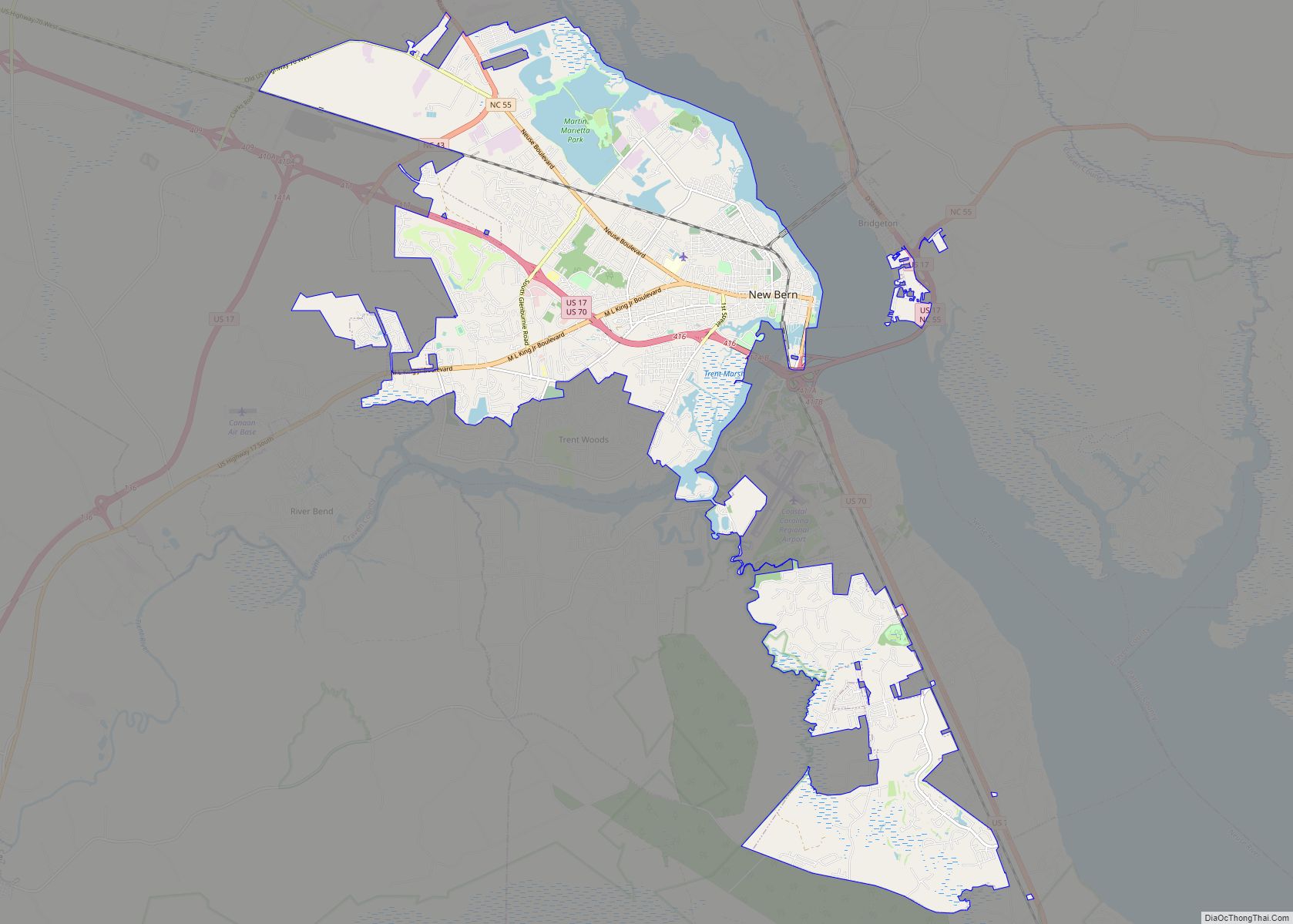 Map of New Bern city