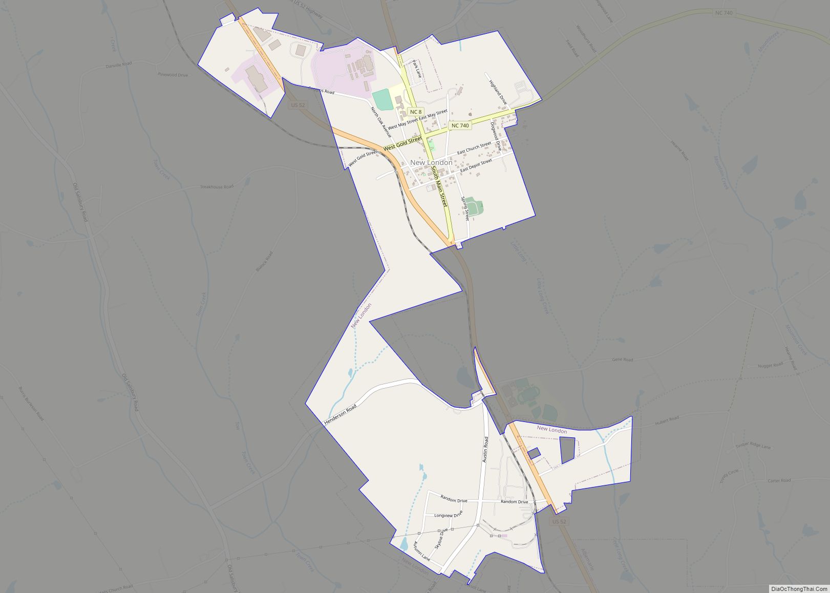 Map of New London town, North Carolina