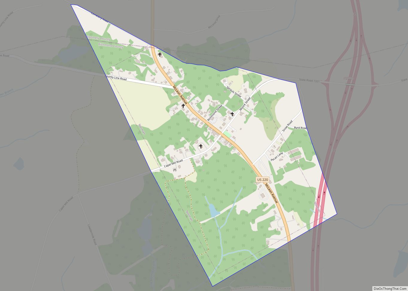 Map of Norman town, North Carolina