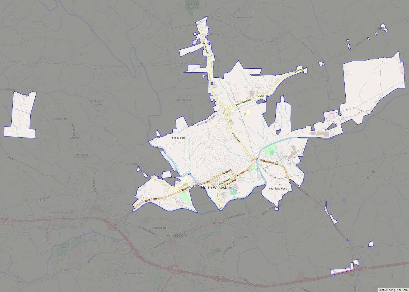 Map of North Wilkesboro town