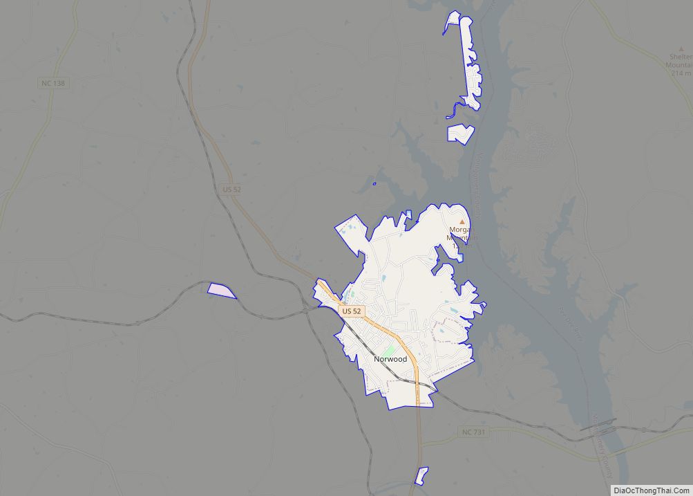 Map of Norwood town, North Carolina