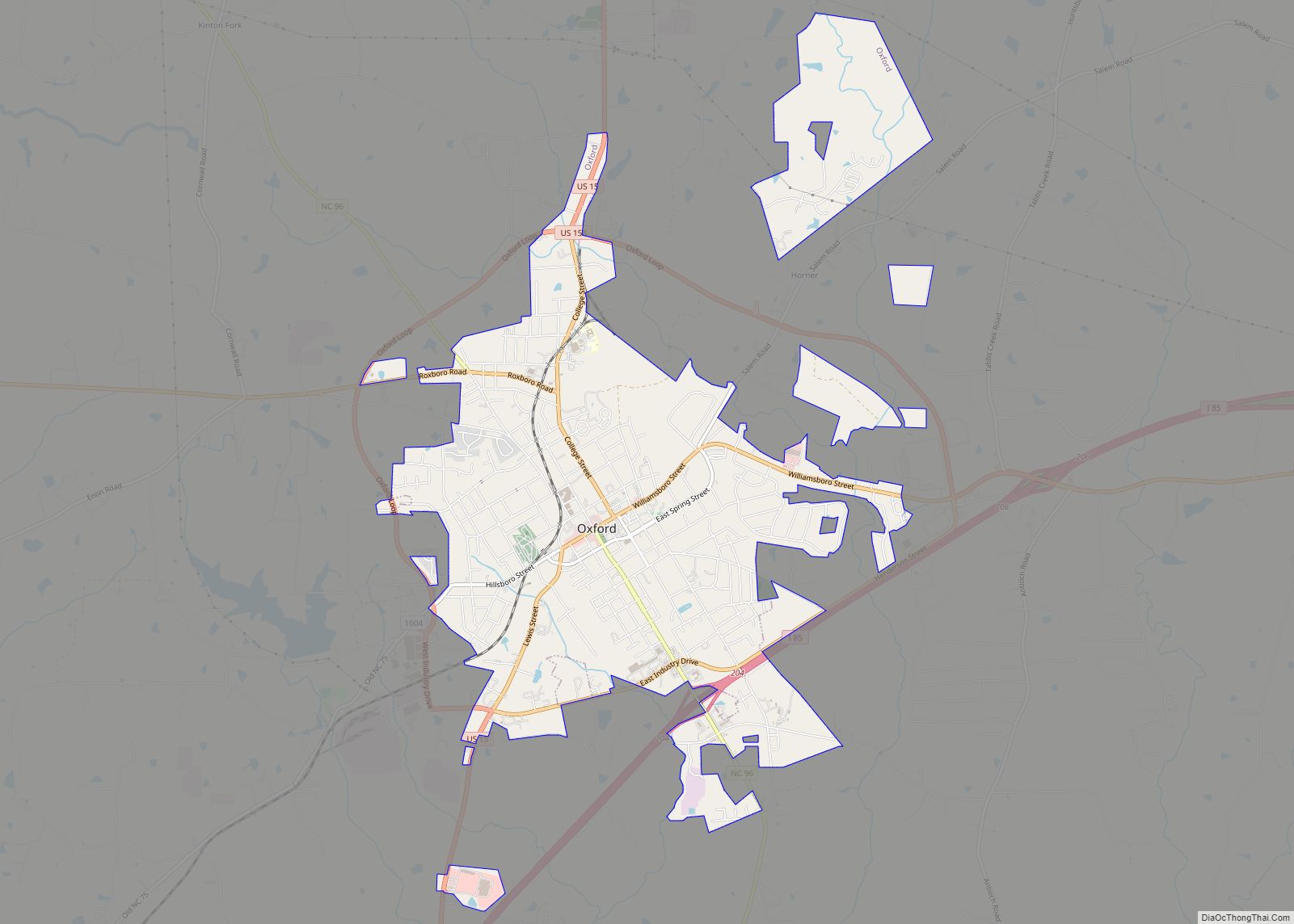 Map of Oxford city, North Carolina