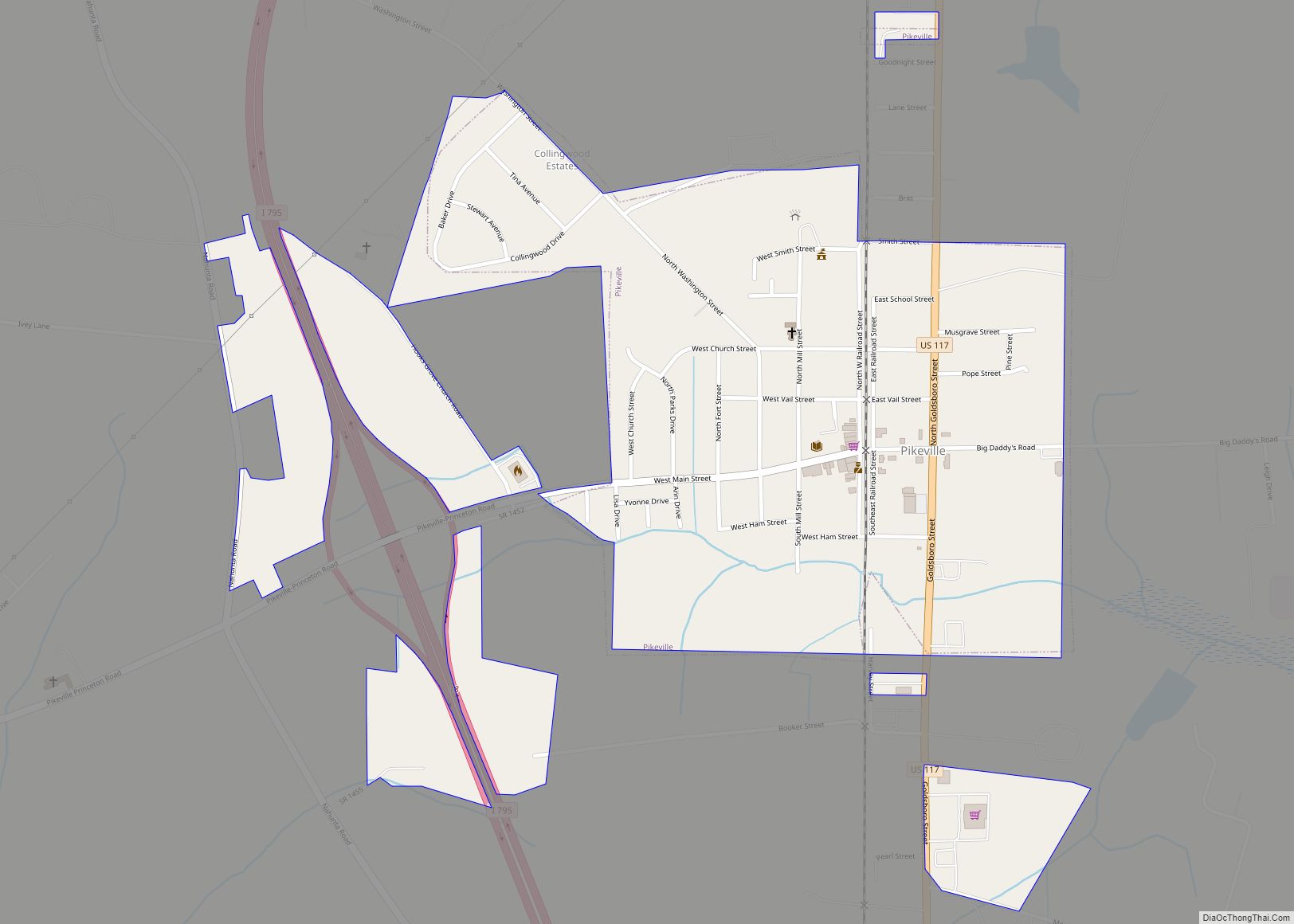 Map of Pikeville town, North Carolina