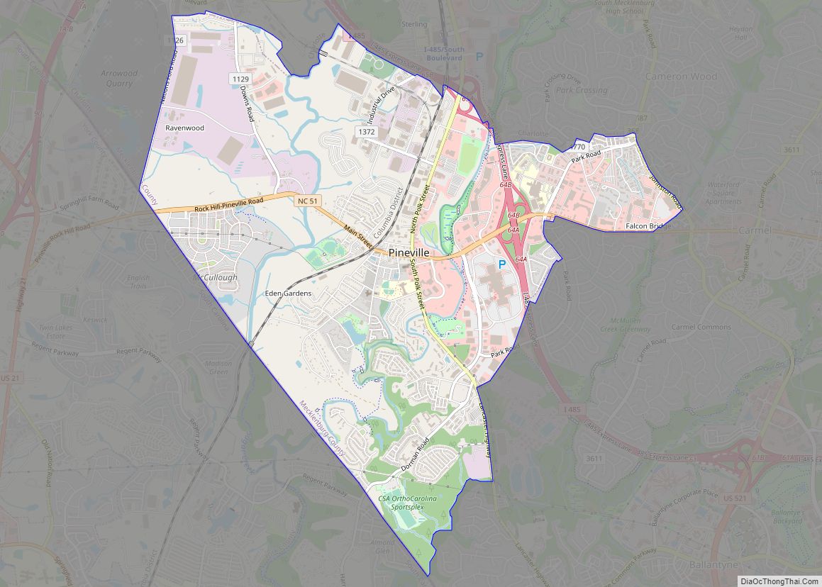 Map of Pineville town, North Carolina