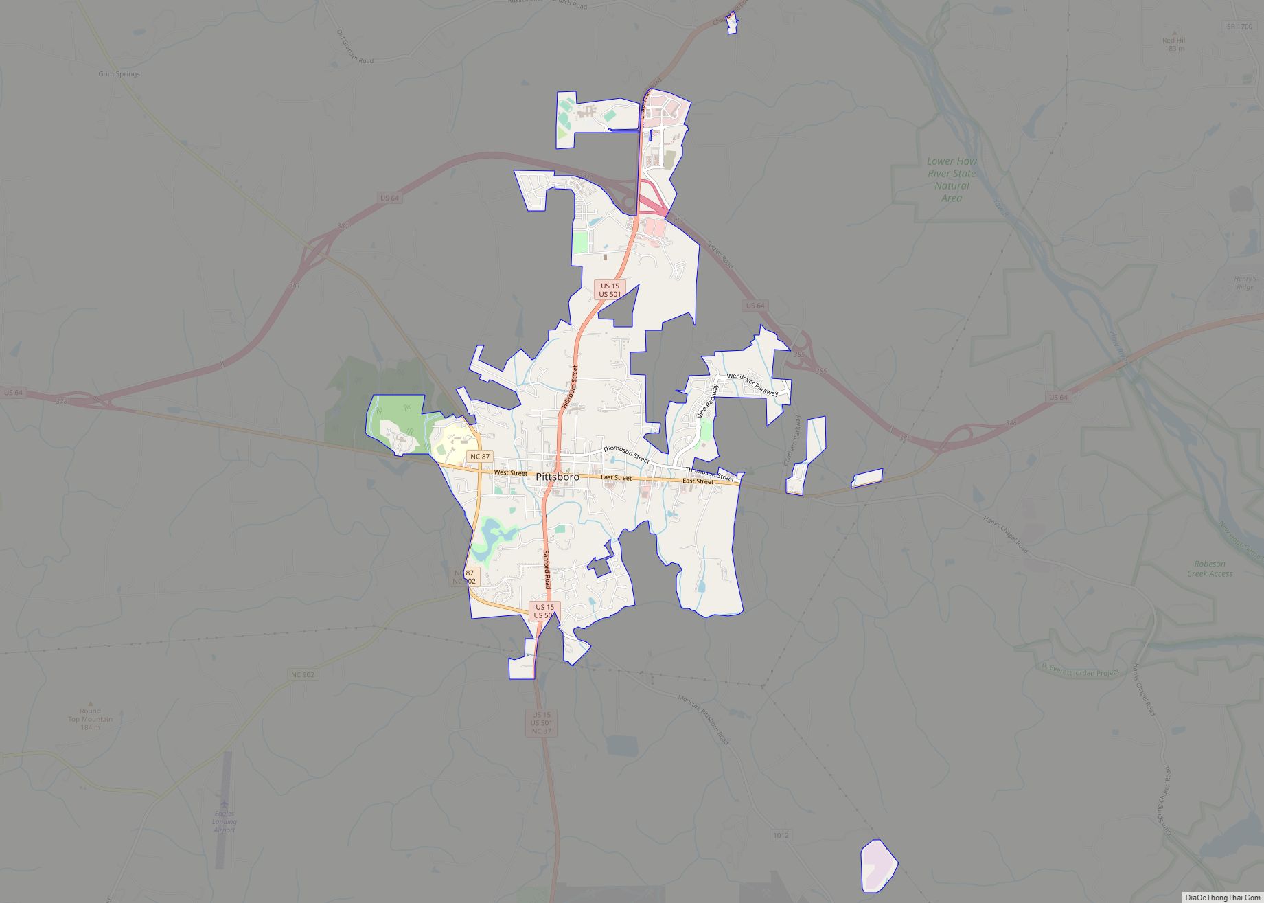 Map of Pittsboro town, North Carolina