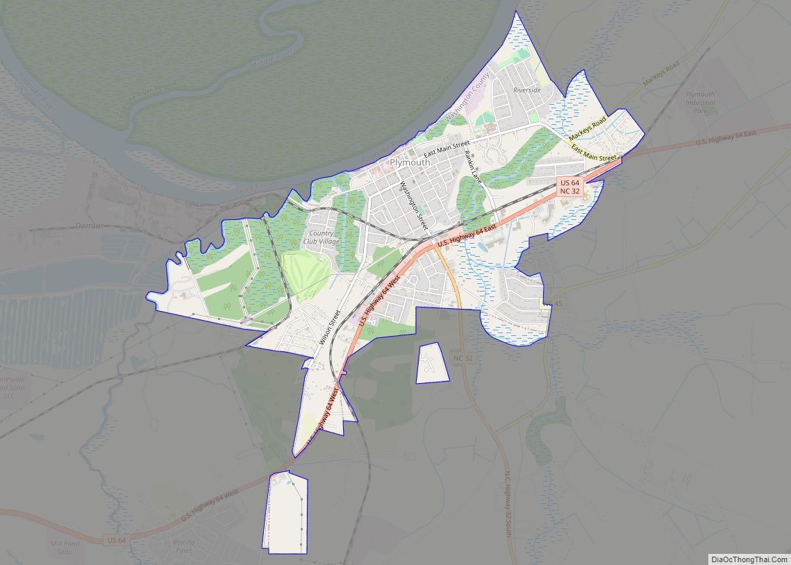 Map of Plymouth town, North Carolina