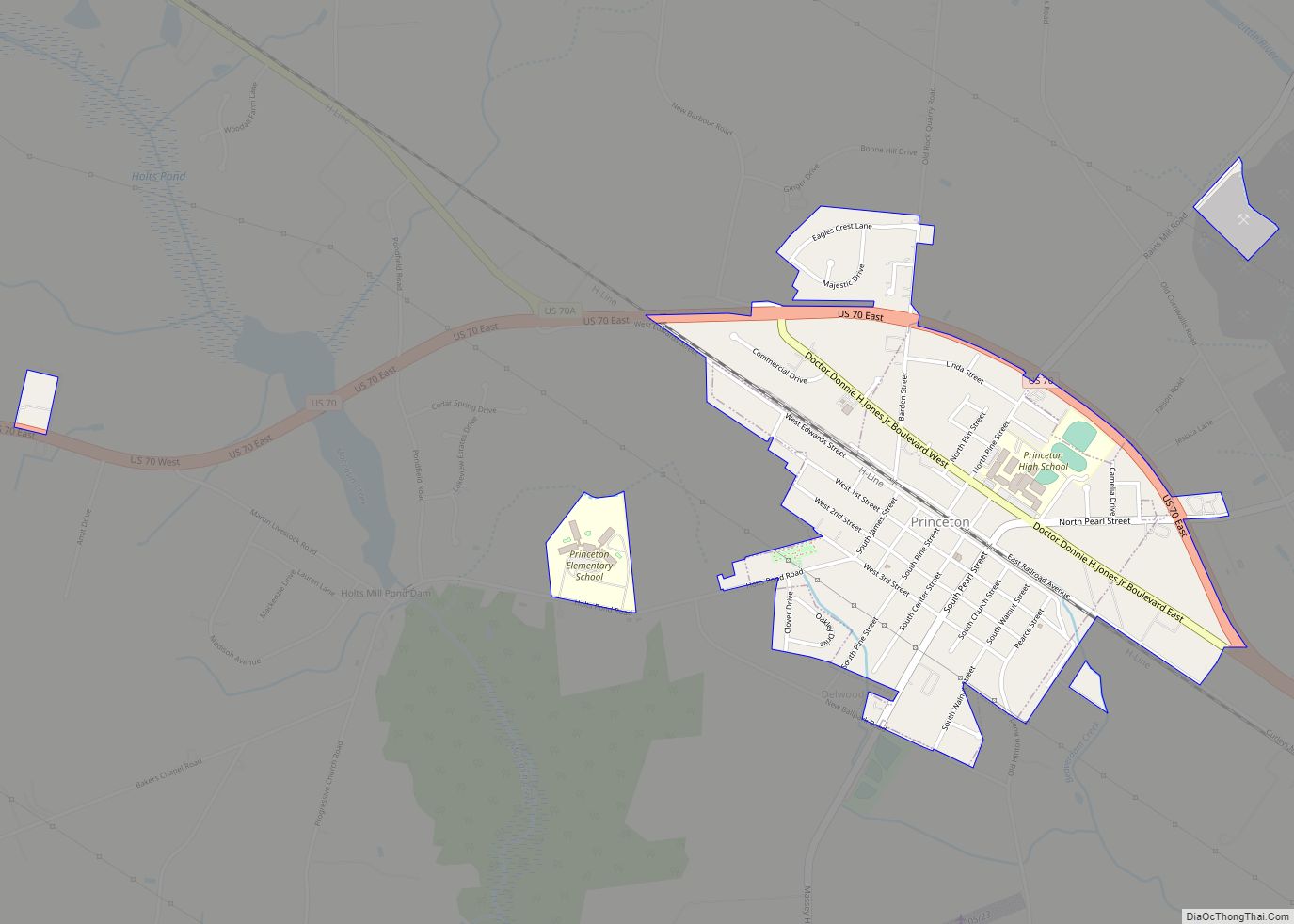 Map of Princeton town, North Carolina
