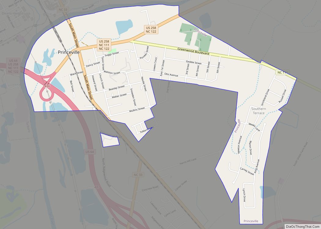 Map of Princeville town, North Carolina