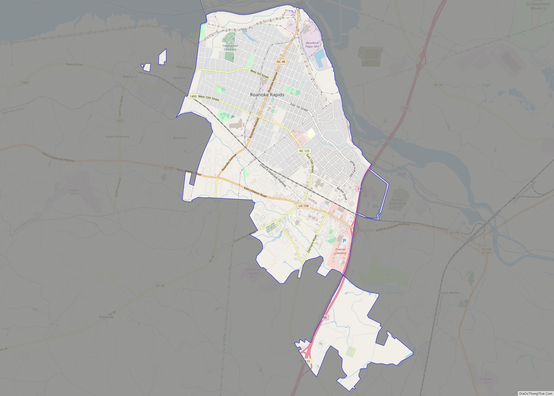 Map of Roanoke Rapids city