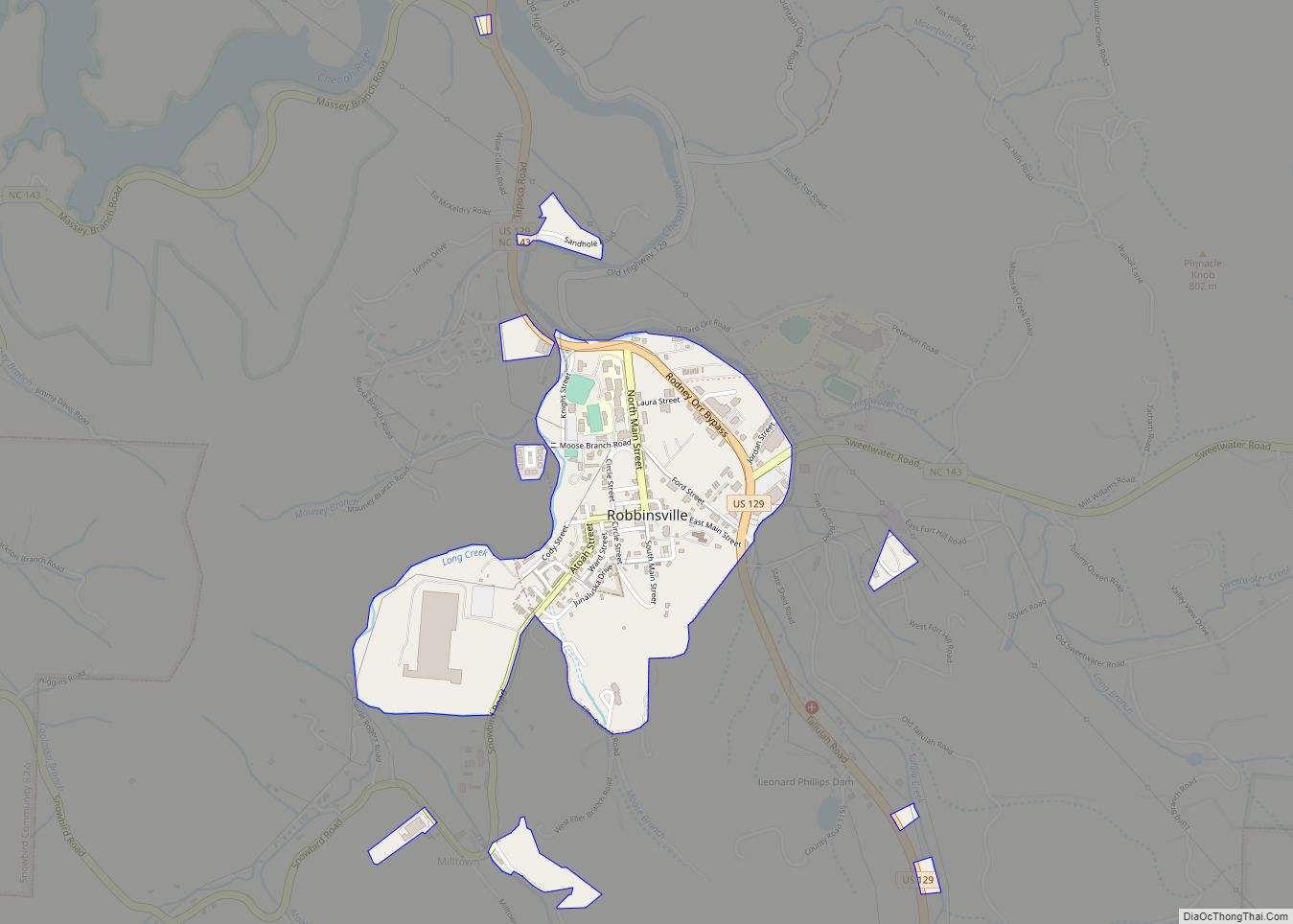 Map of Robbinsville town, North Carolina