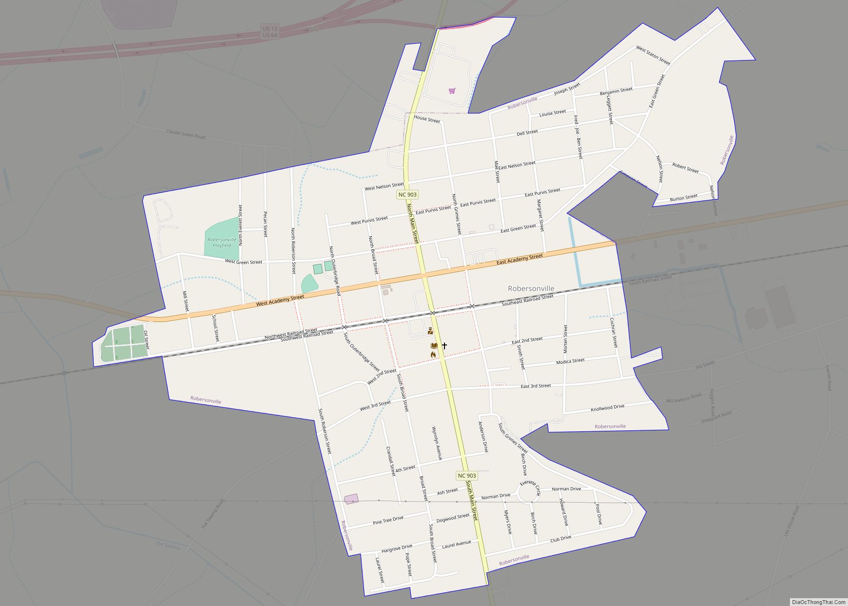 Map of Robersonville town