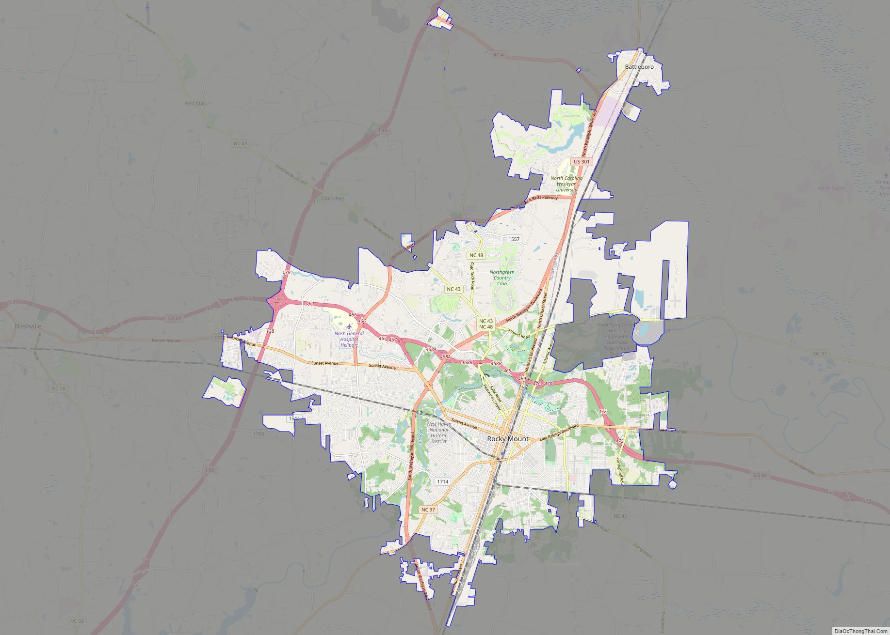 Map of Rocky Mount city, North Carolina