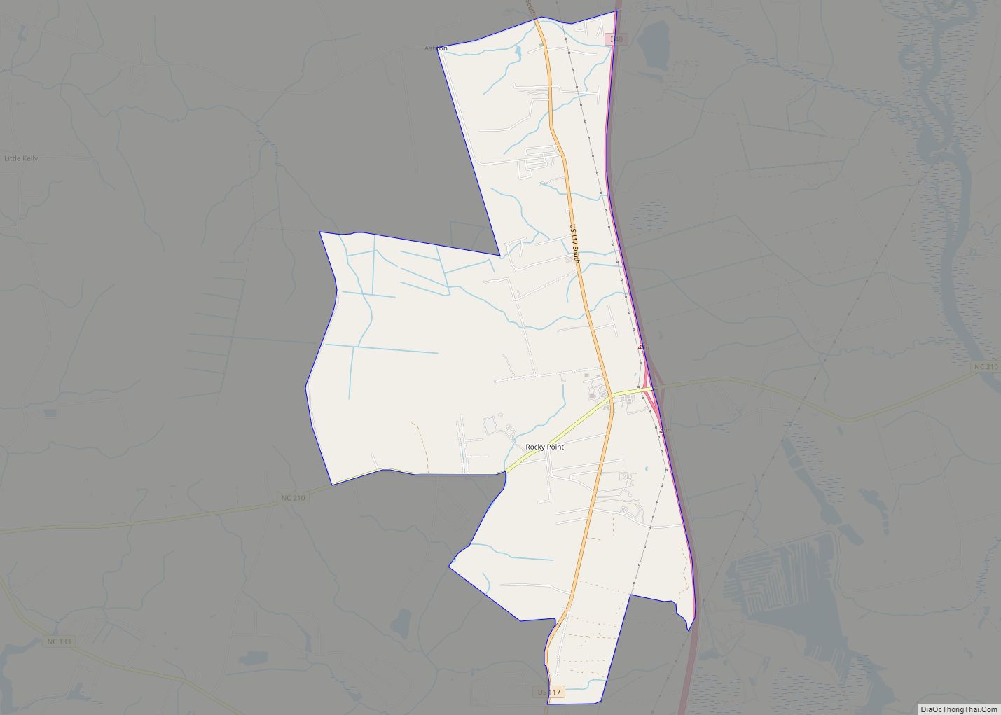 Map of Rocky Point CDP, North Carolina
