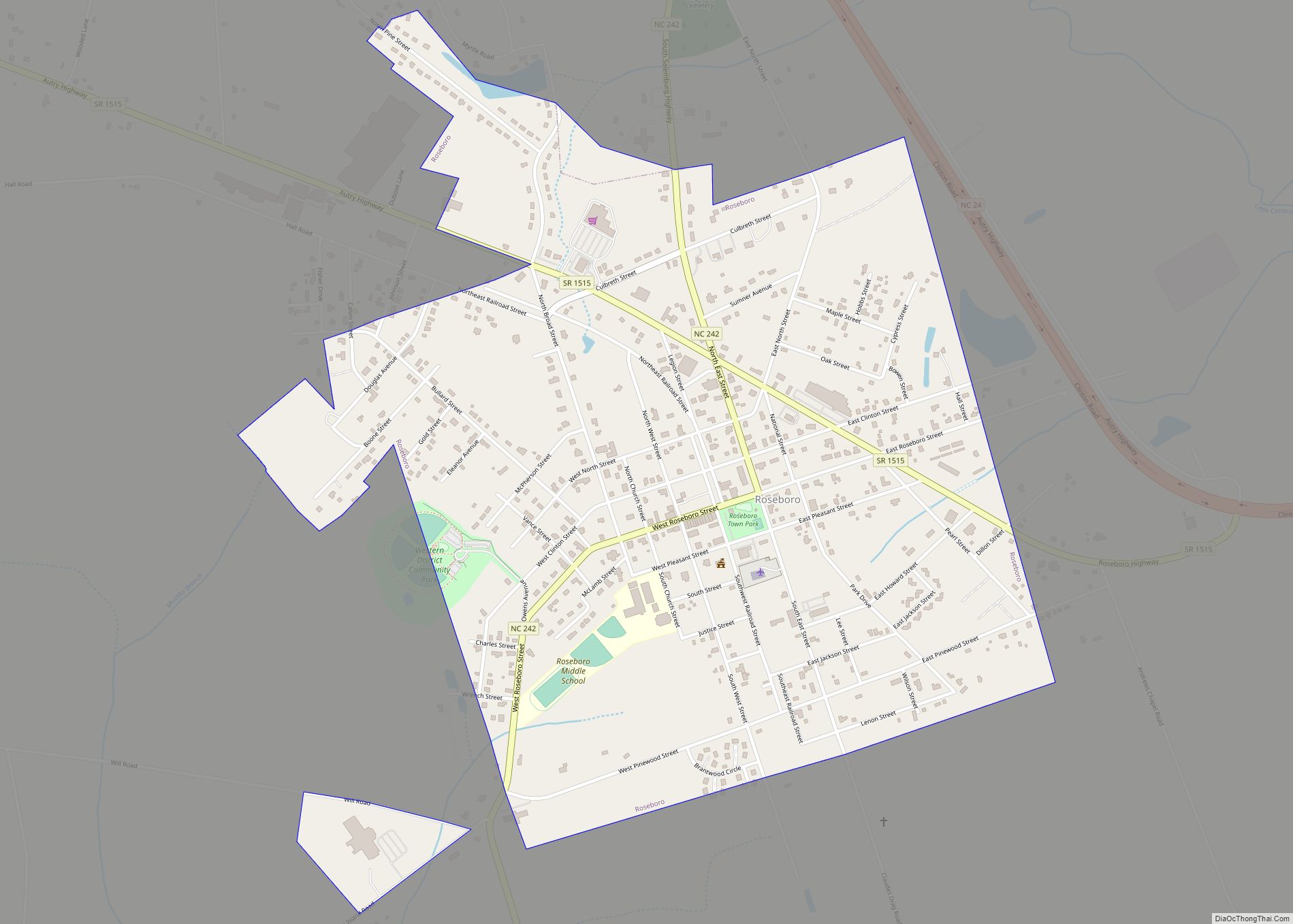 Map of Roseboro town