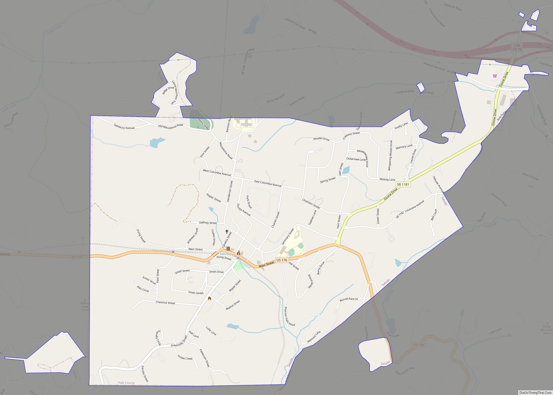 Map of Saluda city, North Carolina