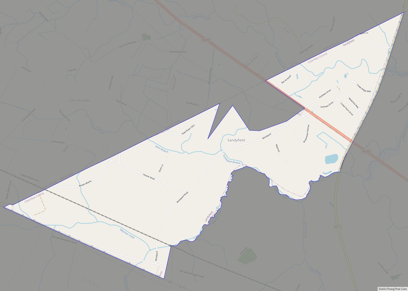 Map of Sandyfield town