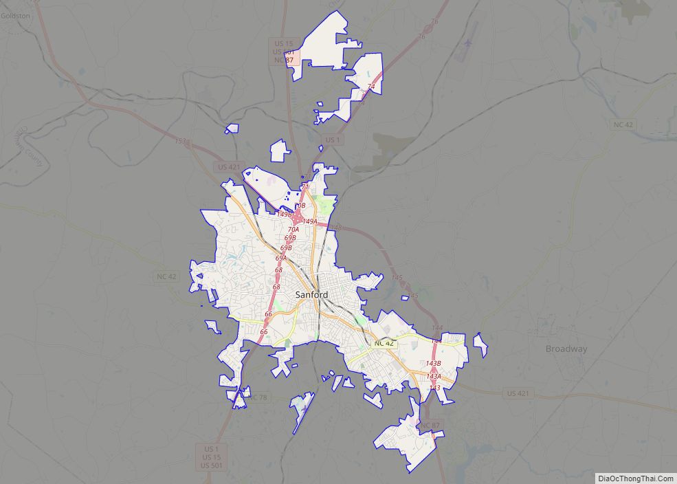 Map of Sanford city, North Carolina