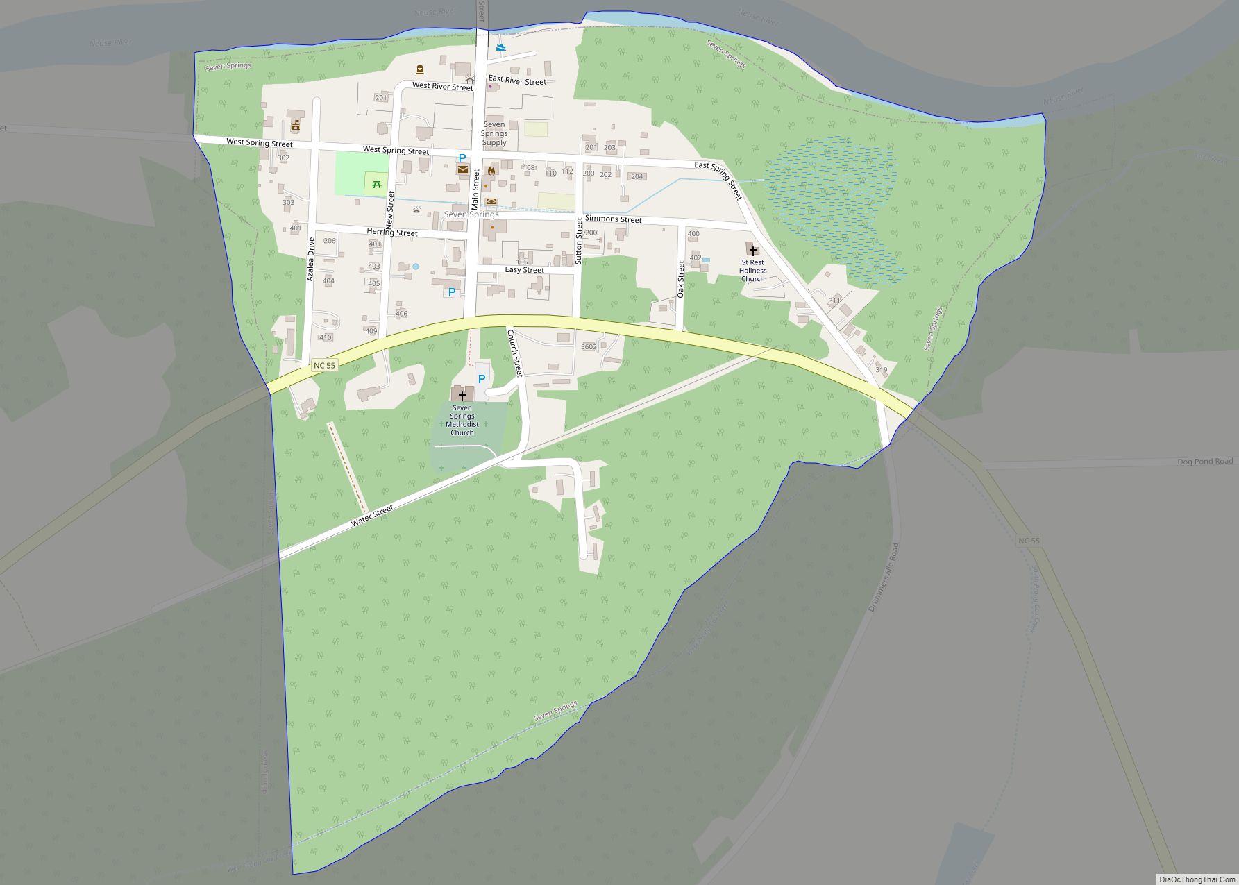 Map of Seven Springs town, North Carolina