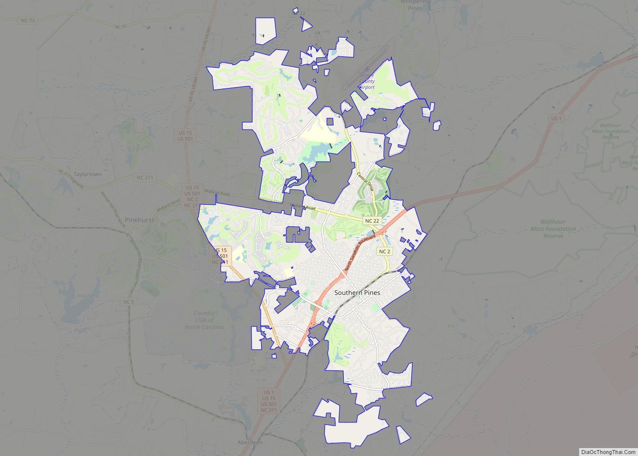 Map of Southern Pines town