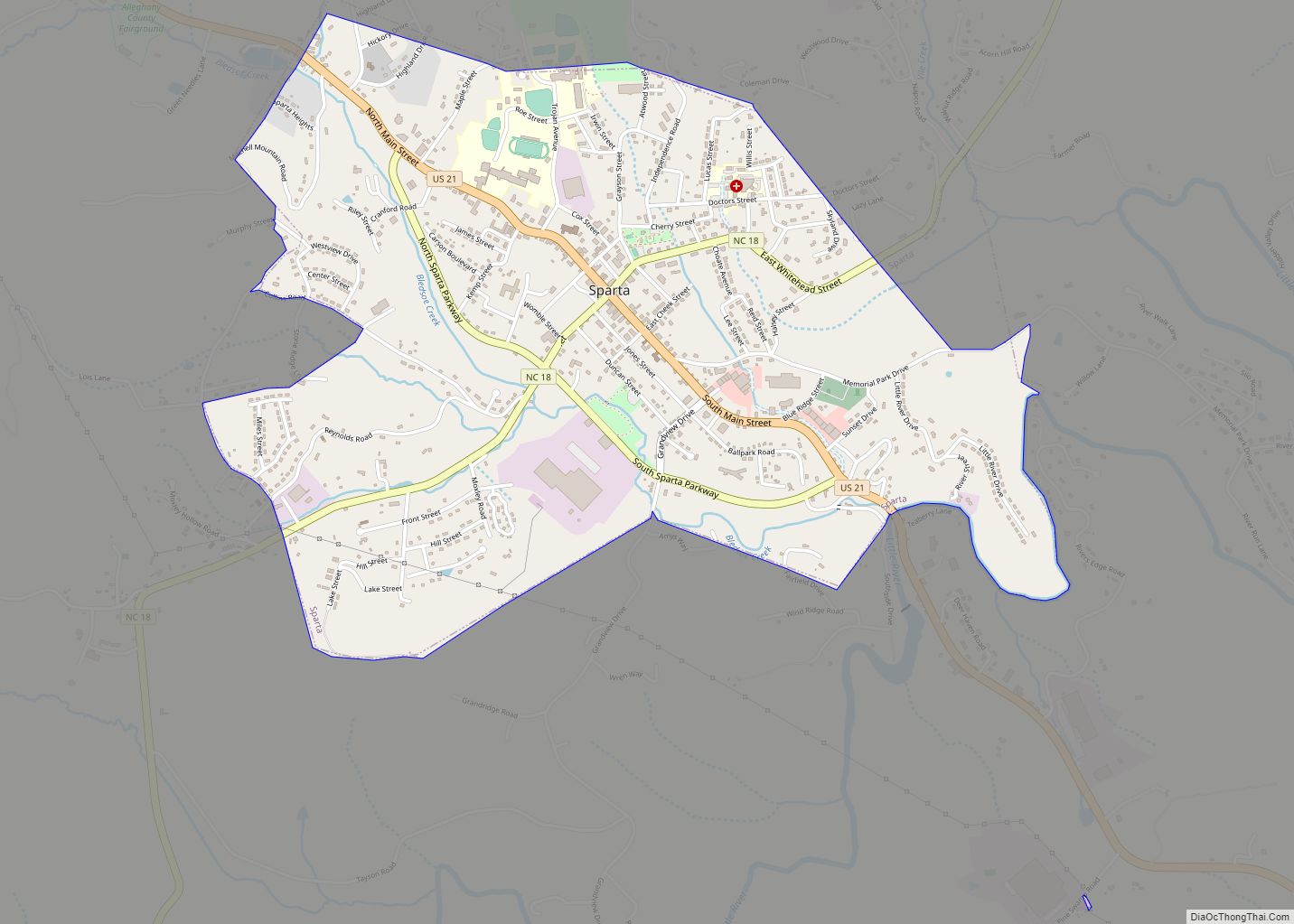 Map of Sparta town, North Carolina