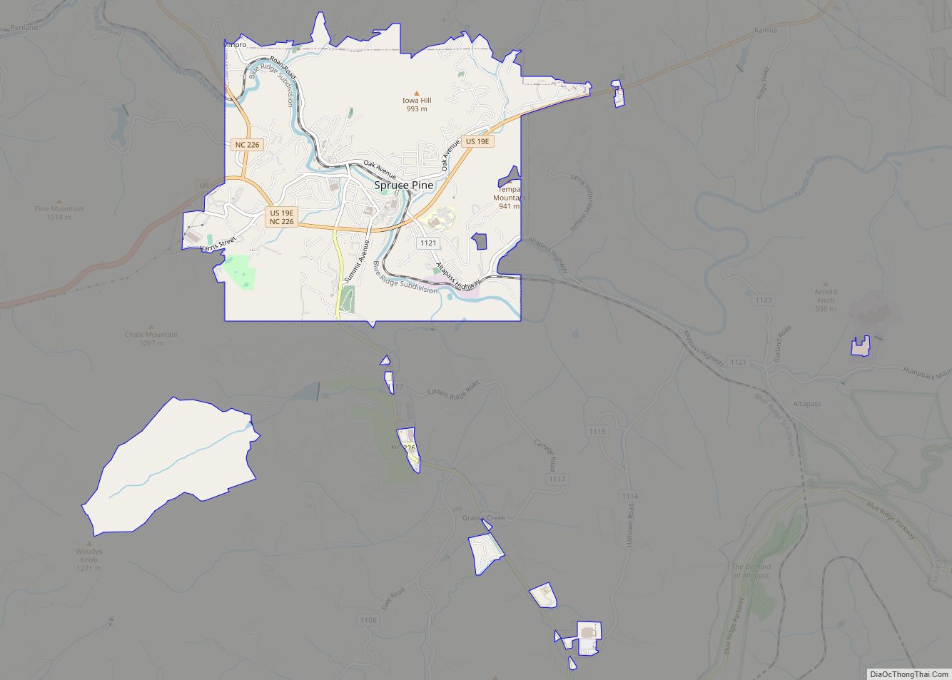 Map of Spruce Pine town, North Carolina