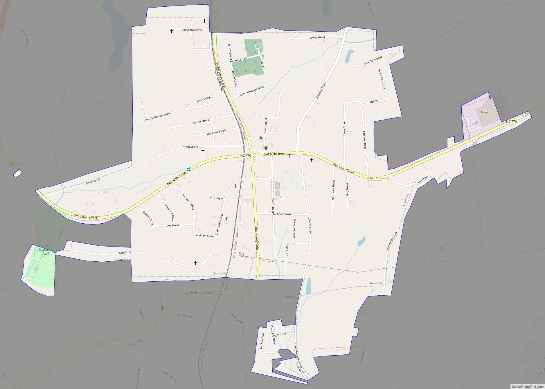 Map of Stoneville town