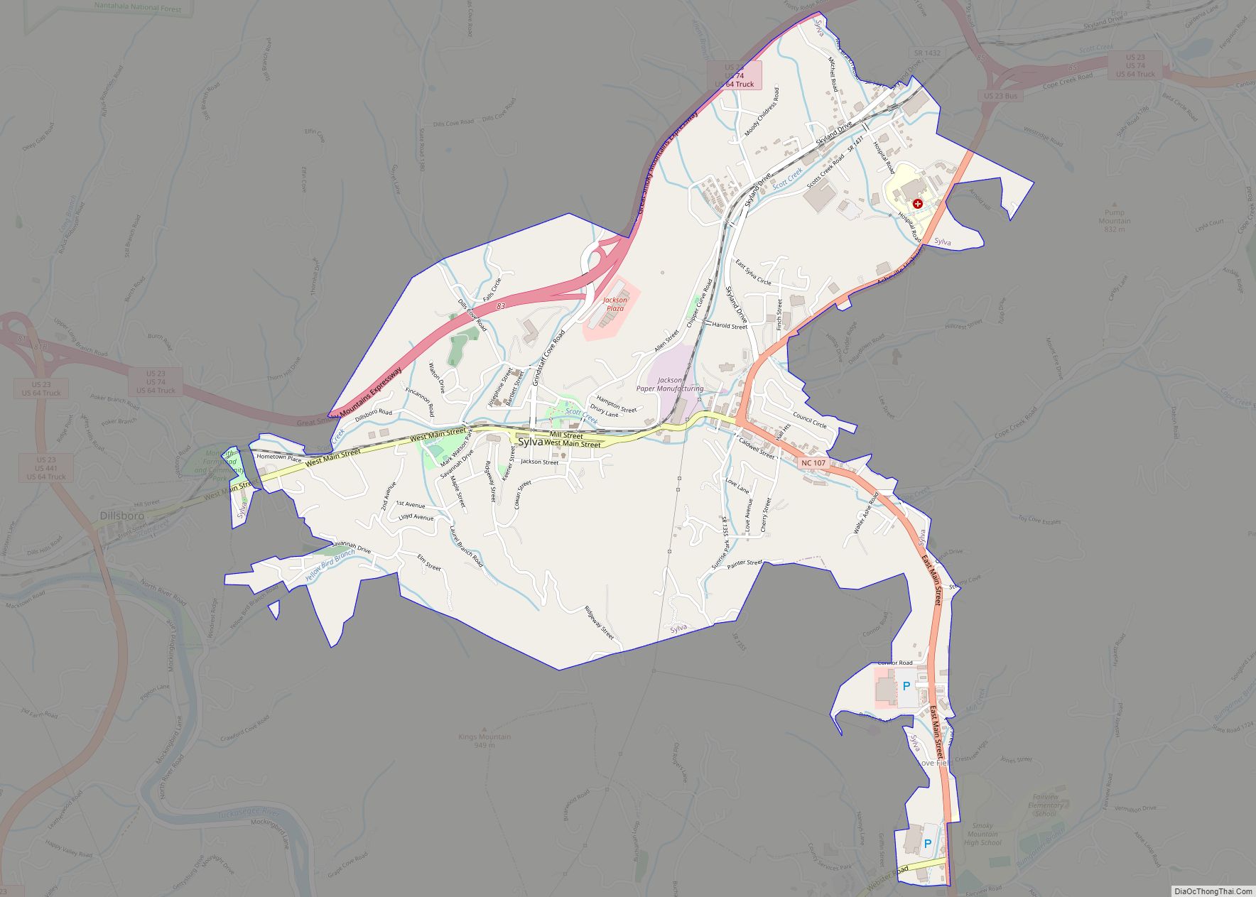 Map of Sylva town