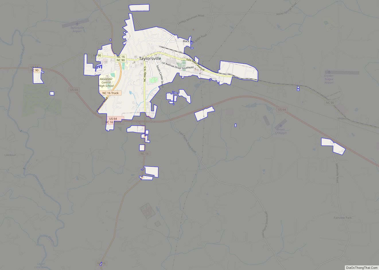 Map of Taylorsville town, North Carolina