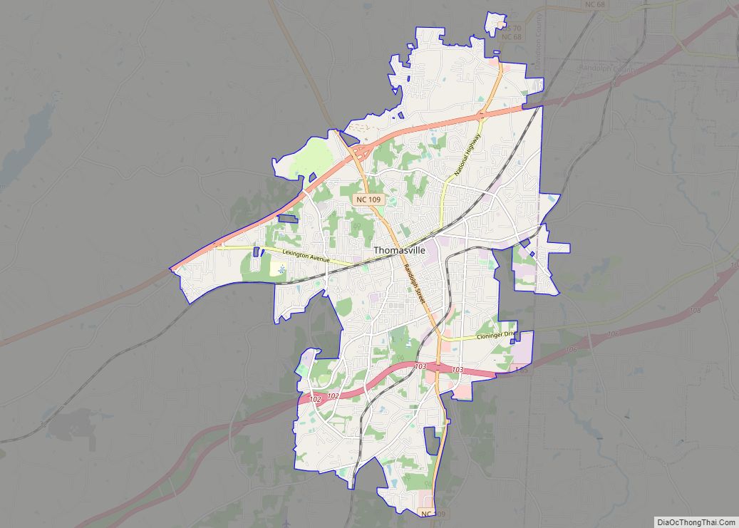 Map of Thomasville city, North Carolina