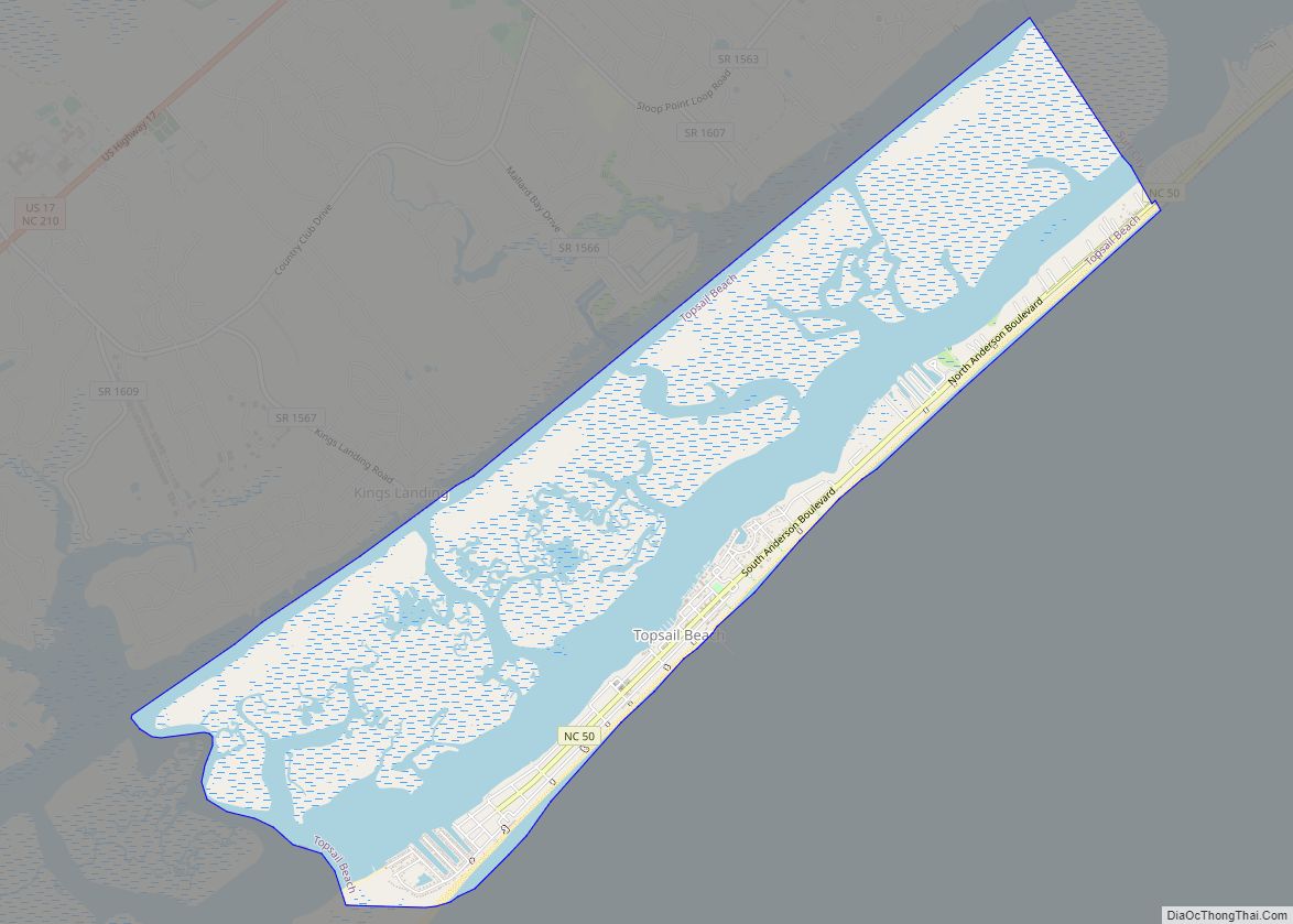 Map of Topsail Beach town