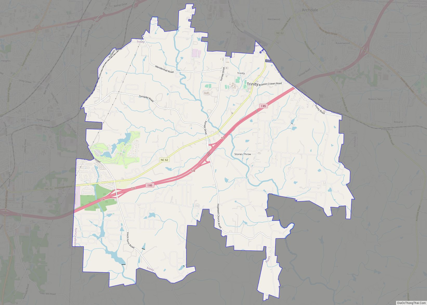 Map of Trinity city, North Carolina