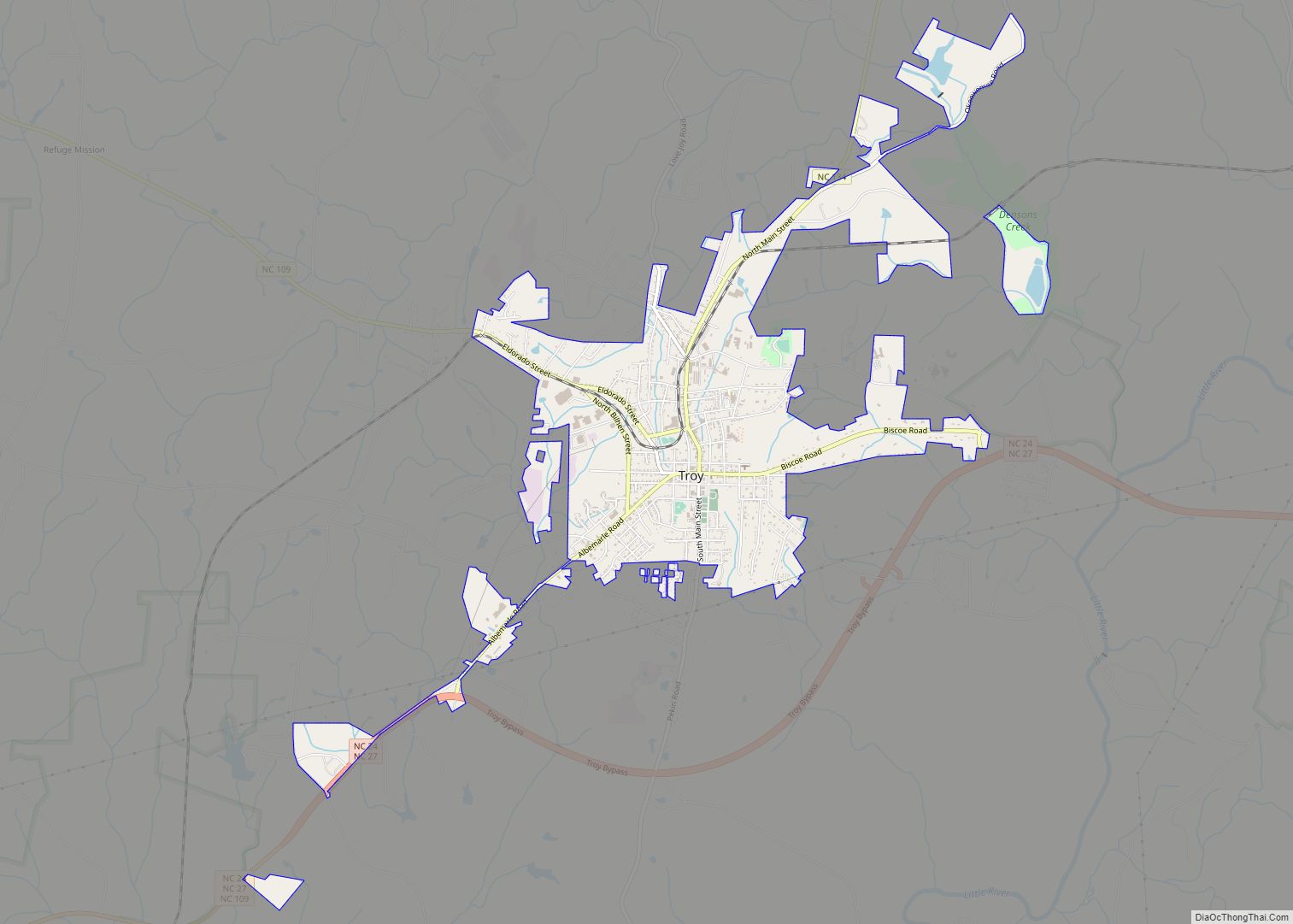 Map of Troy town, North Carolina