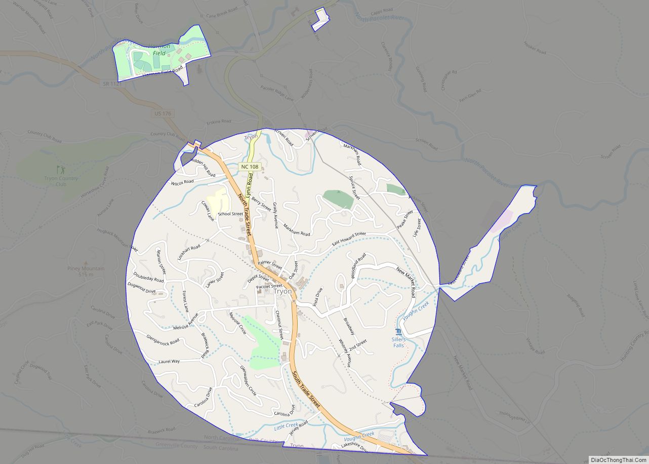 Map of Tryon town, North Carolina